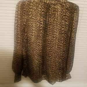 Leopard print mock neck blouse